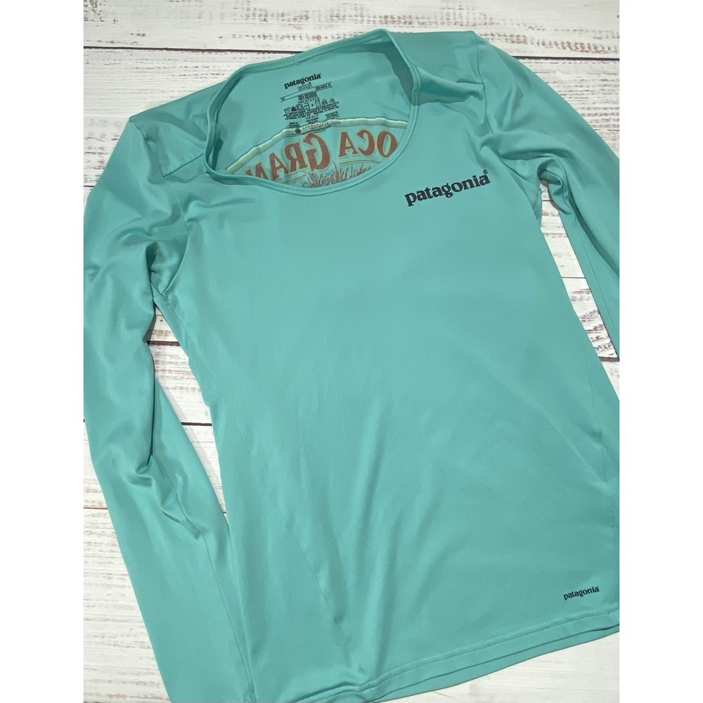 PATAGONIA Women's Teal Capelini Silkweight LS Fishing Boca Grande Size XS